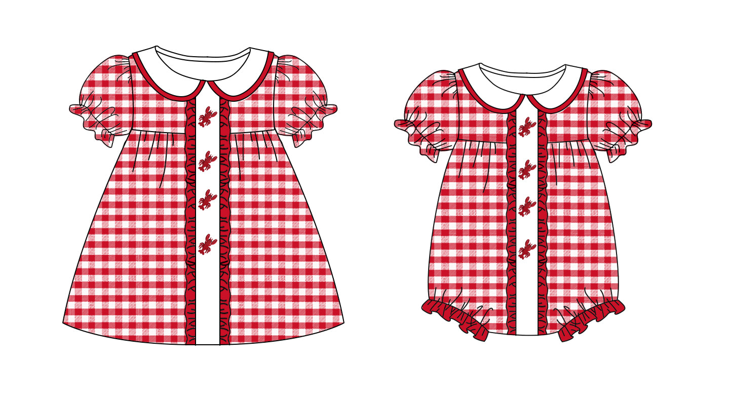 25.9.17 custom each style moq 8 eta 6-8week Sibling Sisters lobster baby girl short sleeve dress and rompers match family design