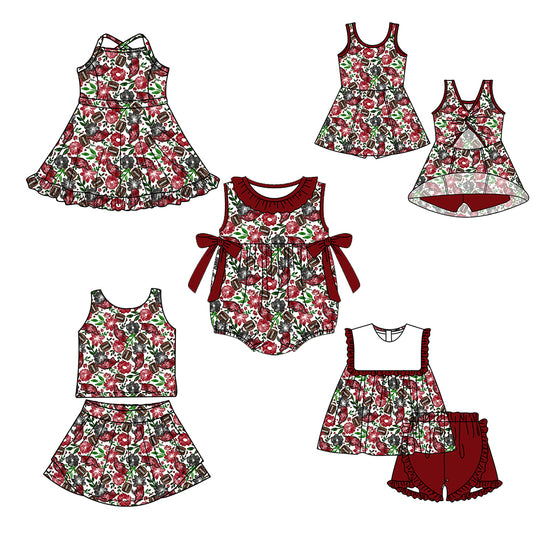 Custom moq 5 mix size milk silk summer teams Baby Girl Red Sleeveless Top And Shorts Set Sleeveless Skirt Set Yoga Dress Romper