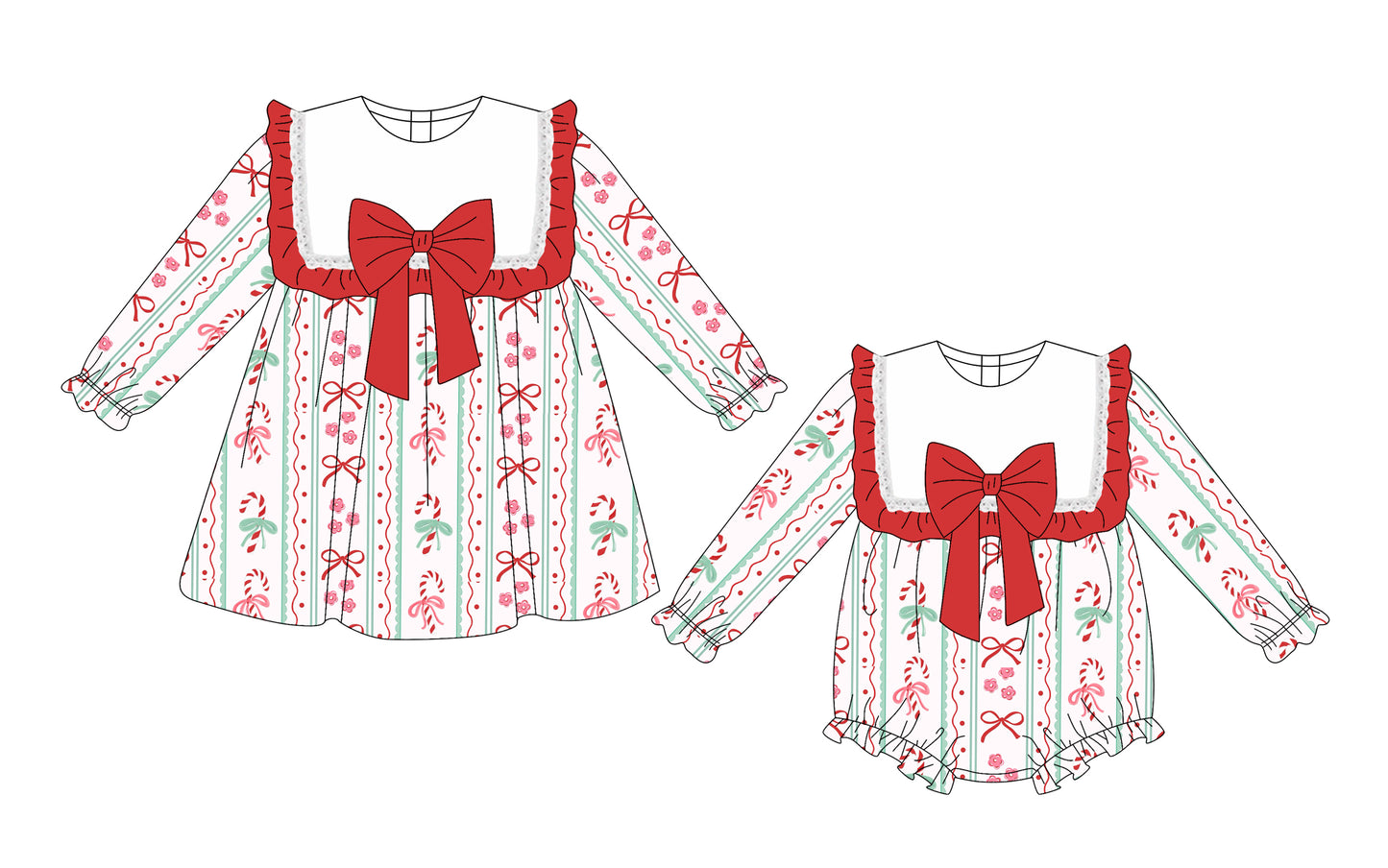 25.10.2 custom each style moq 8 eta 6-8week Sibling Sisters Christmas bow floral baby girl long sleeve dress and rompers match family design