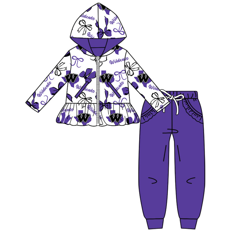 Custom moq 5 mix size milk silk summer teams baby girls clothes bow purple hooded long sleeve pants sets and boy sets and dress and hooded top and pant-25.8.18