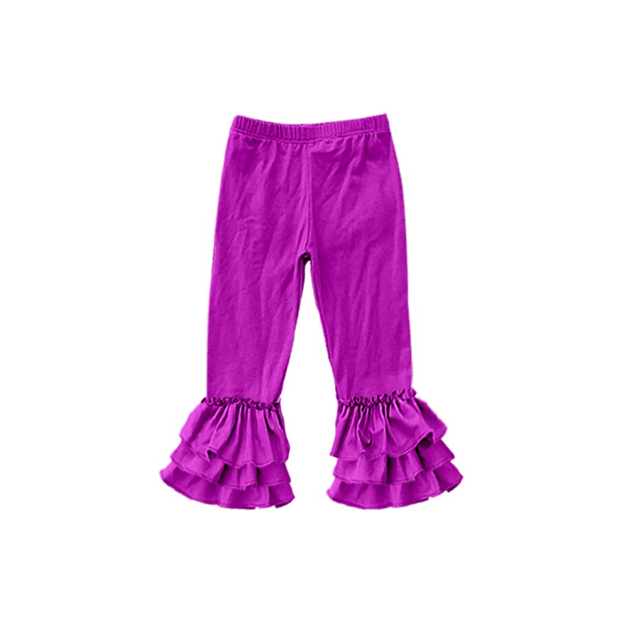 custom moq 5 girls icing cotton pants Dark Purple three-tiered ruffled trousers