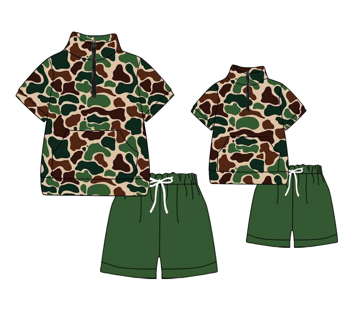 11.13 custom each style moq 5eta 4-6week Sibling Sister camouflage green baby boys short sleeve shorts sets and adult sets match design