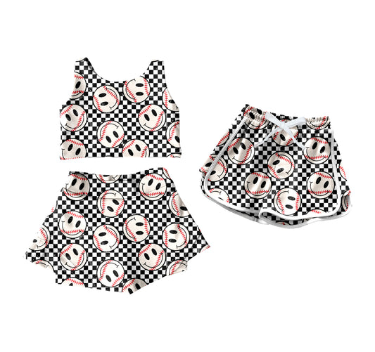 4.18 custom each style moq 5eta 4-6week Sibling Sister smiley baseball baby girls clothes Short sleeve yoga dress and shorts match family design