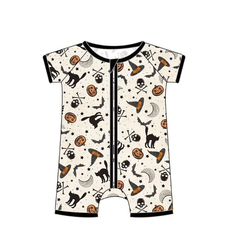 5.9custom each style moq 5eta 4-5week Sibling Sister Halloween pumpkin style prints begie girls and boys outfits and baby rompers match family design