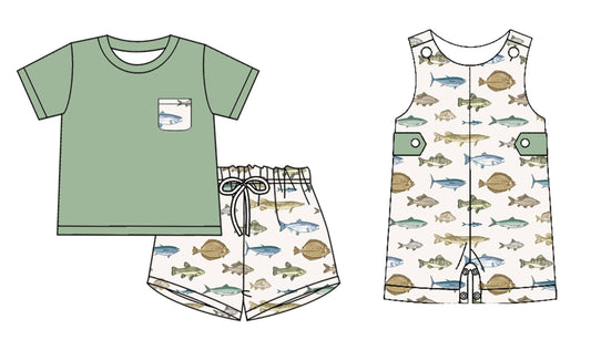 4.15 custom each style moq 5eta 4-6week Sibling Sisters fish baby boy short sleeve shorts sets and rompers match family design