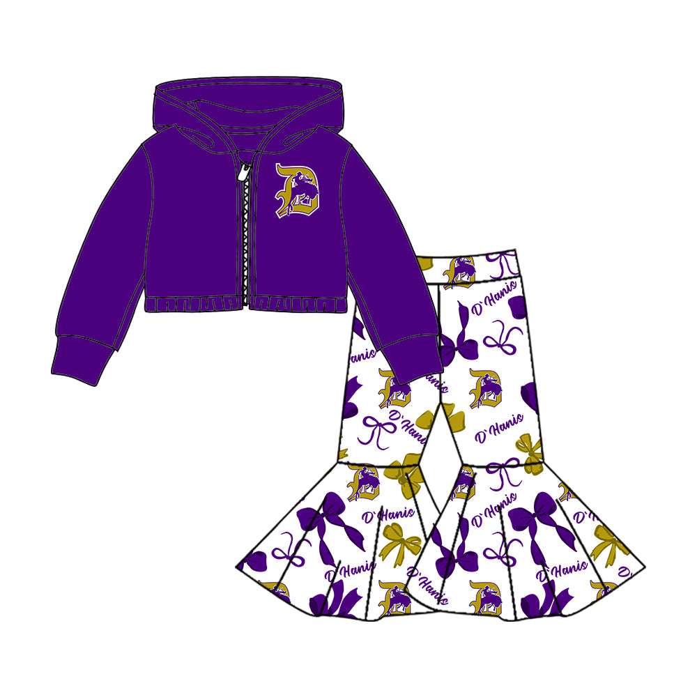 Custom moq 5 mix size milk silk summer teams baby girls clothes bow purple short sleeve pants sets and hooded long sleeve pants sets-25.7.21
