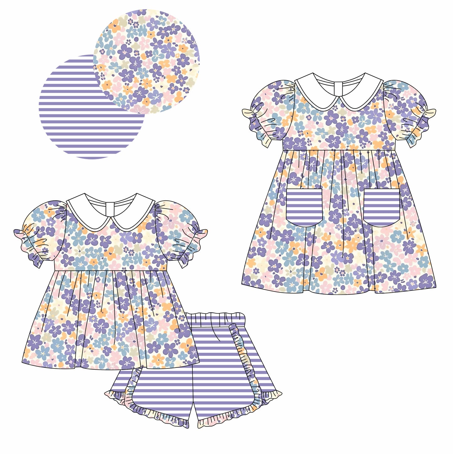 11.16 custom each style moq 5eta 4-6week Sibling Sister floral baby girl short sleeve shorts sets and dresses match design