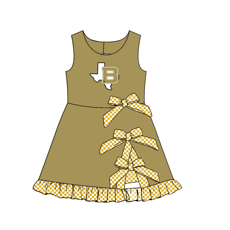 custom moq 5 mix size MSD070805 Baby Girls Summer Checked Bows Yoga Short Scallop Knee Length Active Dress