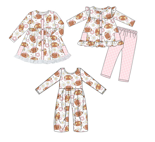 25.8.11 custom each style moq 5eta 4-6week Sibling Sisters rugby baby girl long sleeve pants sets and dress and jumpsuit match family design