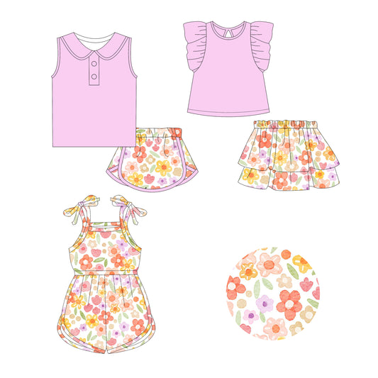 2.21 custom each style moq 5eta 4-6week Sibling Sister floral baby girl sets and dress and jumpsuit match family design