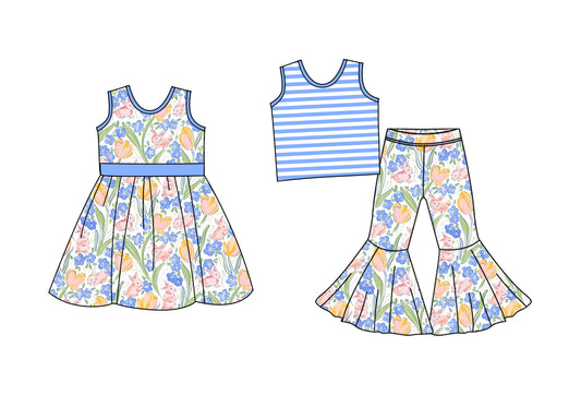 25.9.26 custom each style moq 8 eta 6-8week Sibling Sisters floral baby girl short sleeve pants sets and dress match family design