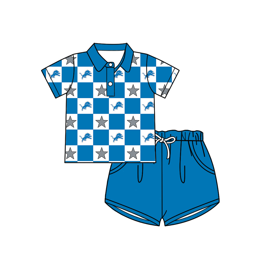 Custom moq 5 mix size milk silk summer teams Blue Checked Baby Girl Sleeveless Top Skirt Short Set Dress And Shorts Yoga Outfit Boy's Top Shorts Set Romper