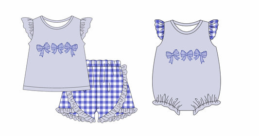 25.5.25 custom each style moq 5eta 4-6week Sibling Sisters bow baby girl short sleeve shorts sets and rompers match family design