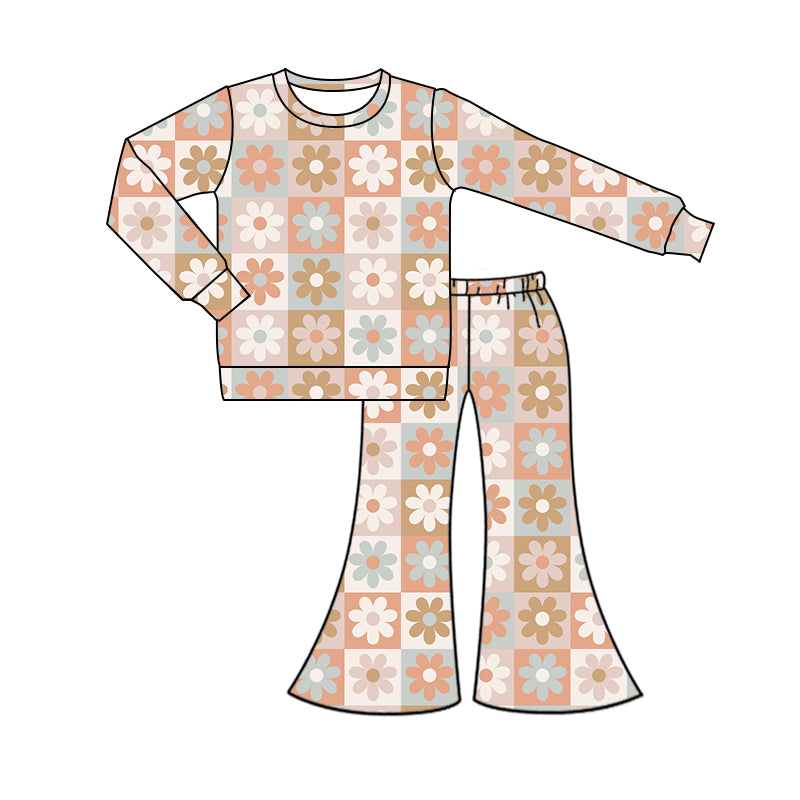 8.2 custom each style moq 5eta 4-6week Sibling Sister floral beige baby girls sets and rompers match family design