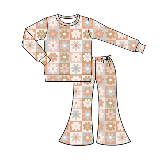 8.2 custom each style moq 5eta 4-6week Sibling Sister floral beige baby girls sets and rompers match family design