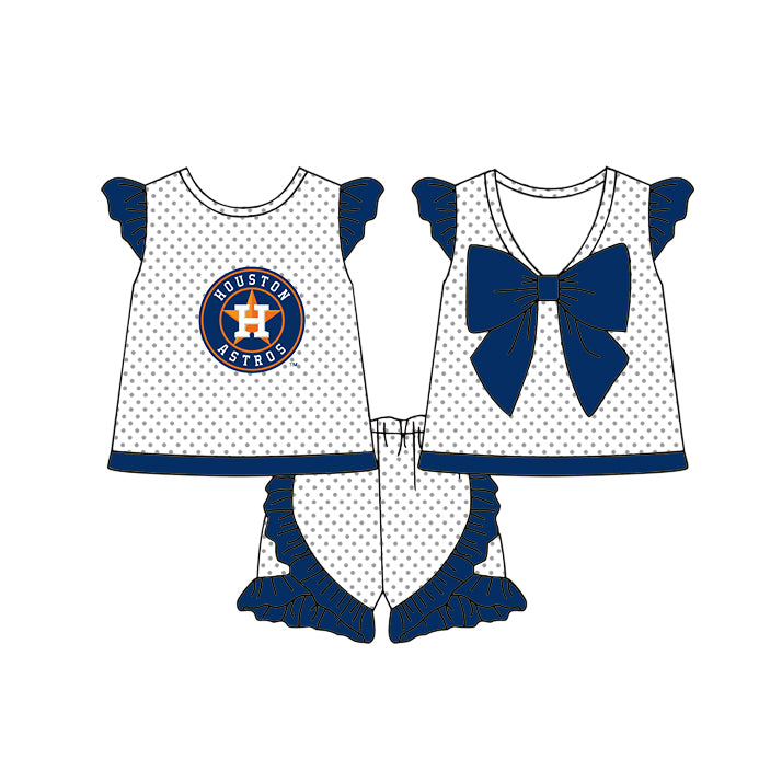 Custom moq 5 mix size milk silk summer teams Girls Navy Blue Long Sleeve Top Matching Short Sleeve Set Boys Tops