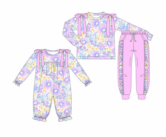 25.7.2 custom each style moq 5eta 4-6week Sibling Sisters floral baby girl long sleeve pants sets and rompers match family design