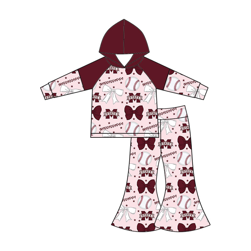 Custom moq 5 each style summer teams baby girls clothes team bow brick red long sleeve hooded pants sets and dress and romper-25.6.13