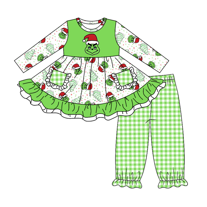 8.30 custom each style moq 5eta 4-6week Sibling Sister Christmas green baby girl sets and dress and rompers match family design