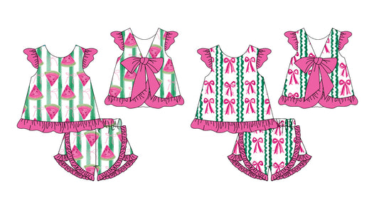 12.25 custom each style moq 5eta 4-6week Sibling Sister watermelon baby girls short sleeve shorts sets 1 and sets 2 match design