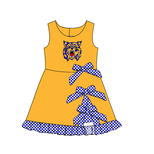 custom moq 5 mix size MSD071105 Baby Girls Summer Checked Bows Yoga Active Short Scallop Knee Length Team Dress