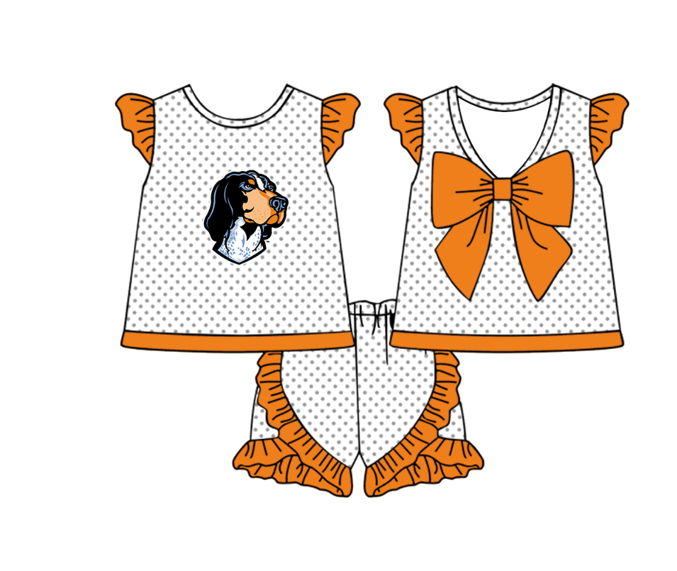 Custom moq 5 mix size milk silk summer teams Boy's Short Sleeved Orange Top Plaid Shorts Set Girl's Short-Sleeved Set with Matching Swimsuits Adult Shorts