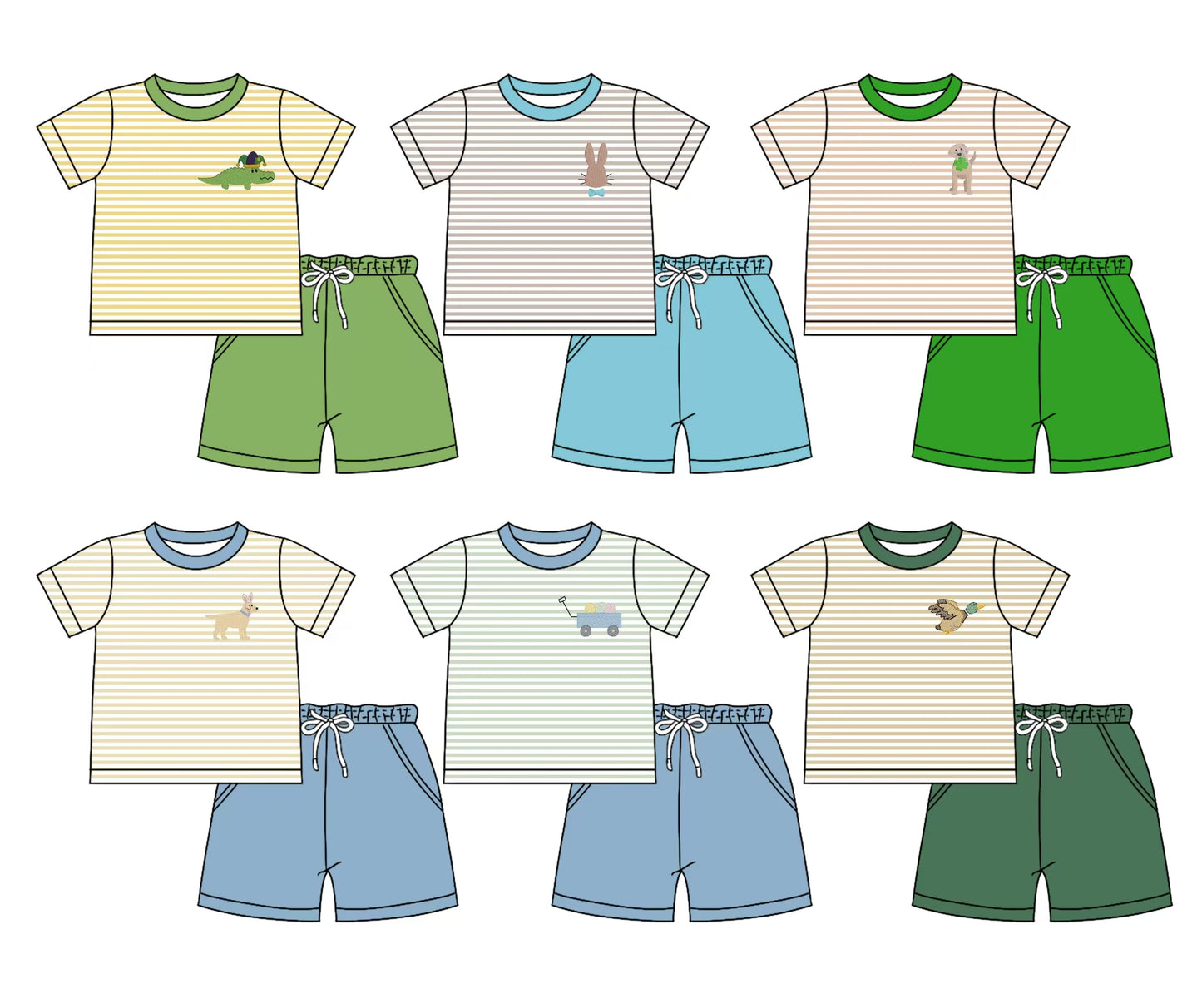 12.5 custom each style moq 5eta 4-6week Sibling Sister baby boys short sleeve shorts fish sets 1 and easter sets 2 match design