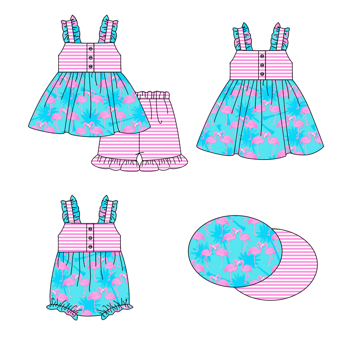 1.16 custom each style moq 5eta 4-6week Sibling Sisters baby girl short sleeve shorts sets and dress and rompers match family design