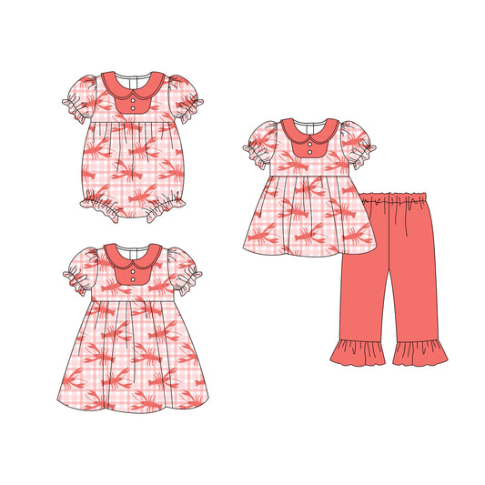 25.10.18 custom each style moq 5 eta 6-8week Sibling Sisters lobster baby girl short sleeve pants sets and dress and rompers match family design