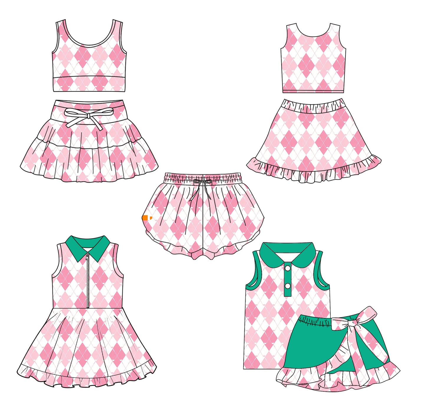 3.4 Custom moq 5 mix size Sibling Baby Girls Pink Plaid Sleeveless Top And Skirt Set dress shorts Yoga Outfit