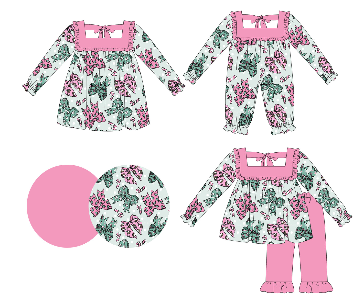 25.6.7 custom each style moq 5eta 4-6week Sibling Sisters Christmas bow baby girl long sleeve pants sets and dress and rompers match family design