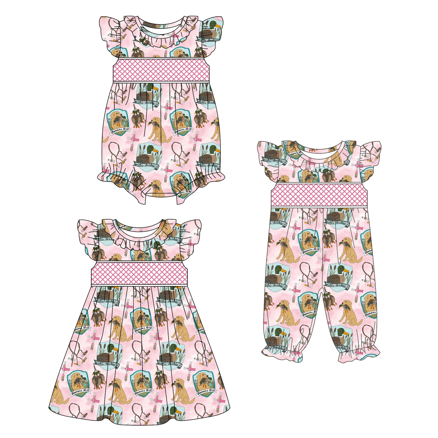 25.10.15 custom each style moq 5 eta 6-8week Sibling Sister puppy baby short sleeve romper 2 and dress match design