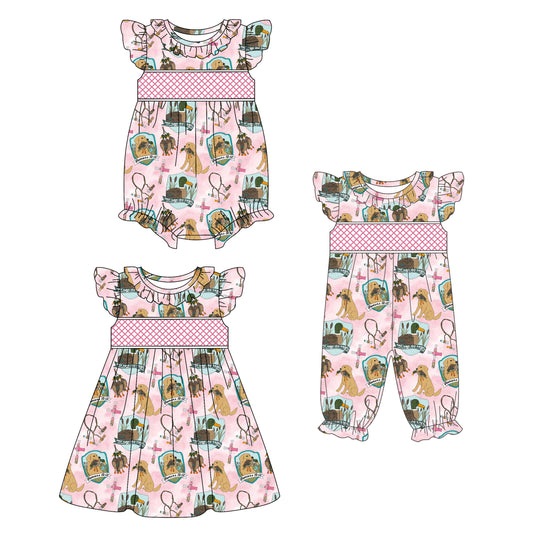25.10.15 custom each style moq 5 eta 6-8week Sibling Sister puppy baby short sleeve romper 2 and dress match design