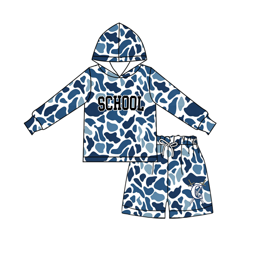 custom moq 5 mix size MSD072205 Baby Kids Camo Long Sleeve Hoodie Top Shorts Team Set