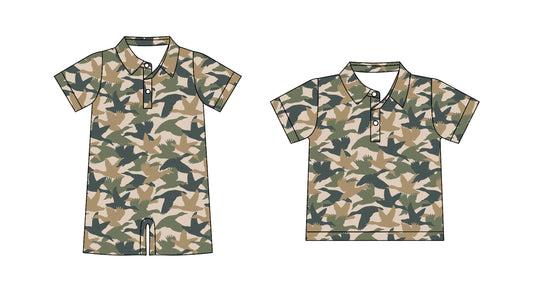 3.20 custom each style moq 5eta 4-6week Sibling Sister camouflage duck baby boy rompers and top match family design