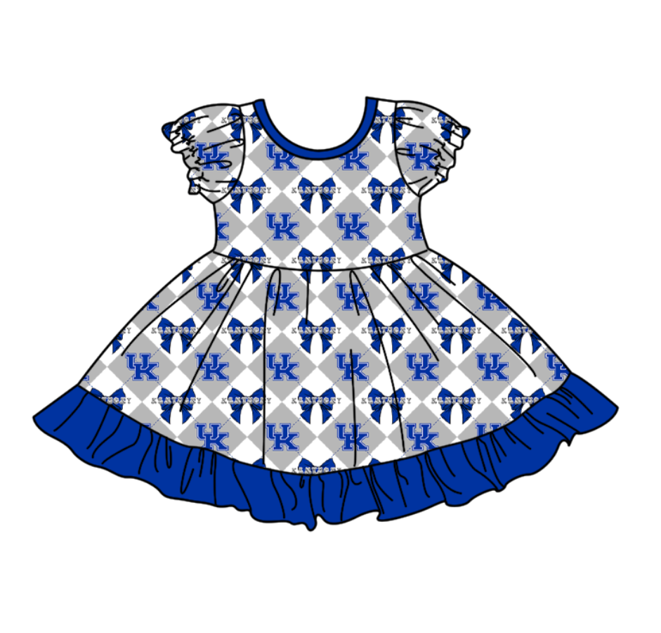Custom moq 5 mix size Baby Girl's blue Plaid Short-Sleeved Team Dress Cute And Stylish Outfit for Little Ones