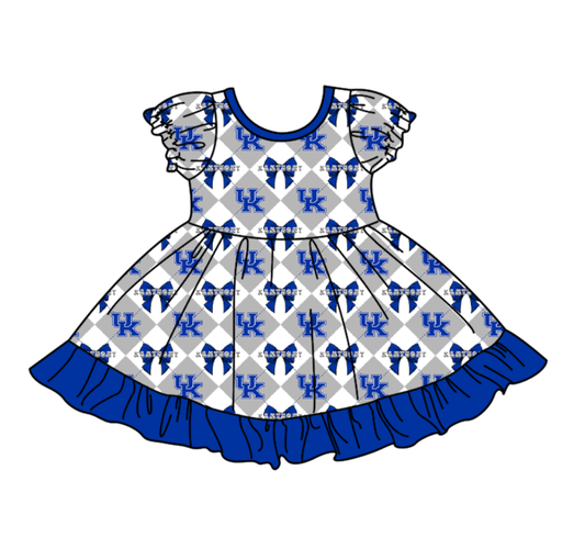 Custom moq 5 mix size Baby Girl's blue Plaid Short-Sleeved Team Dress Cute And Stylish Outfit for Little Ones