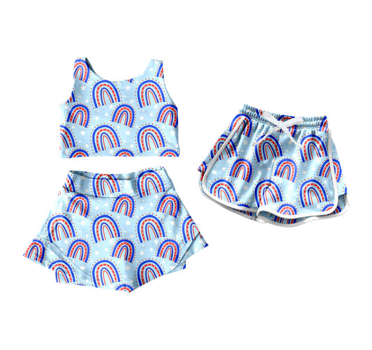 4.16 custom each style moq 5eta 4-6week Sibling Sister rainbow baby girls clothes Short sleeve yoga dress and shorts match family design