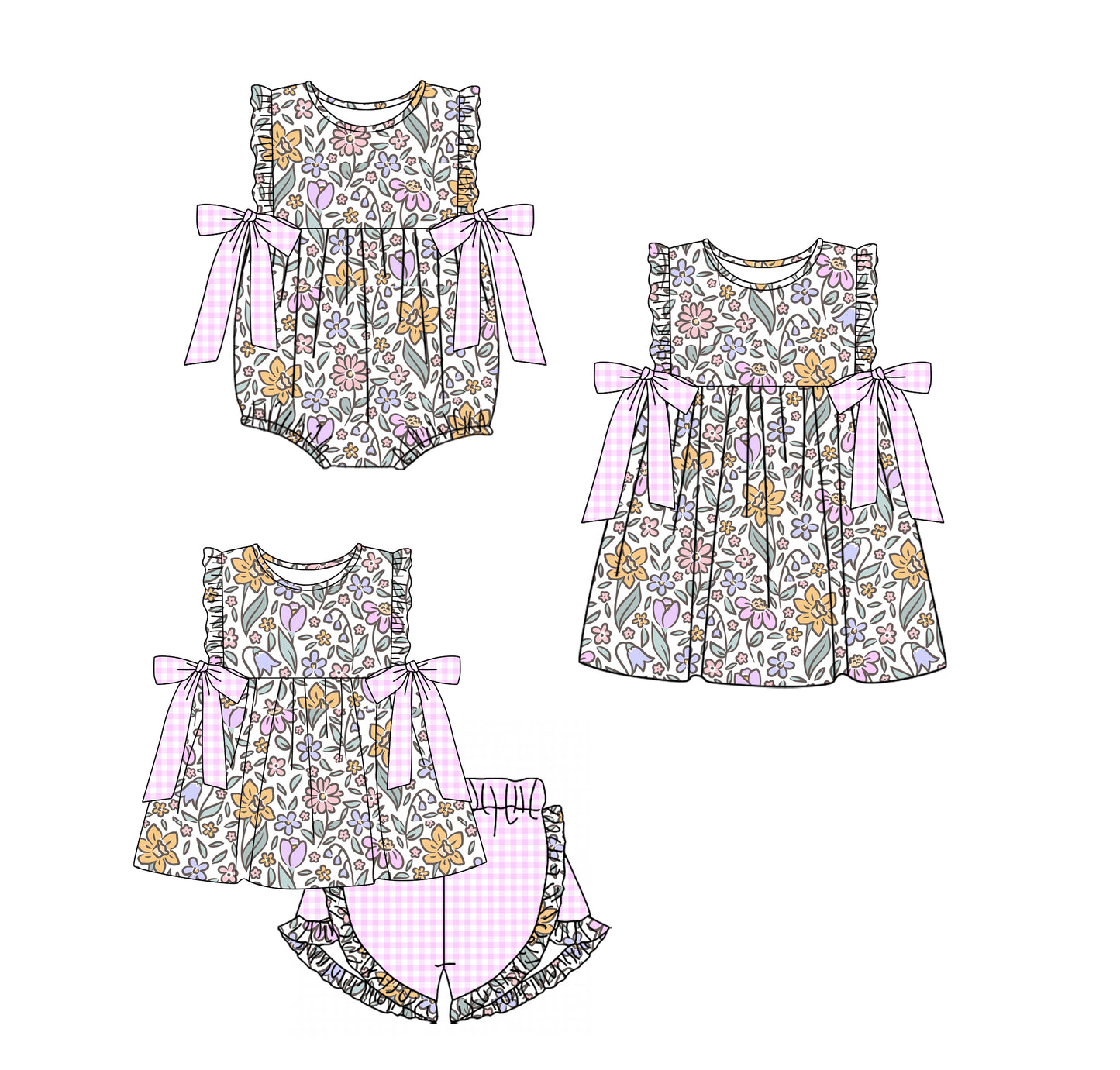 11.14 custom each style moq 5eta 4-6week Sibling Sister floral baby girl short sleeve shorts sets and dress and rompers match family design