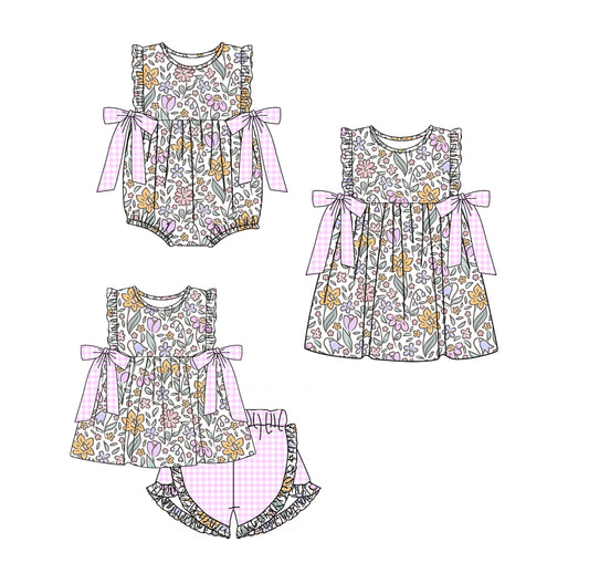 11.14 custom each style moq 5eta 4-6week Sibling Sister floral baby girl short sleeve shorts sets and dress and rompers match family design