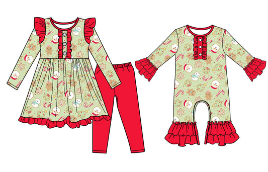 25.7.3 custom each style moq 5eta 4-6week Sibling Sisters Christmas baby girl long sleeve pants sets and rompers match family design