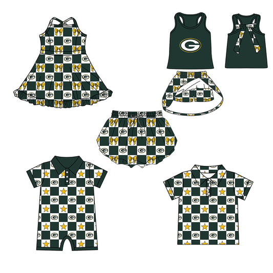 Custom moq 5 mix size milk silk summer teams Baby Girl Green Sleeveless Top Skirts Set Dress And Shorts Yoga Outfit Boy's Short-Sleeved Polo Shirt And Romper