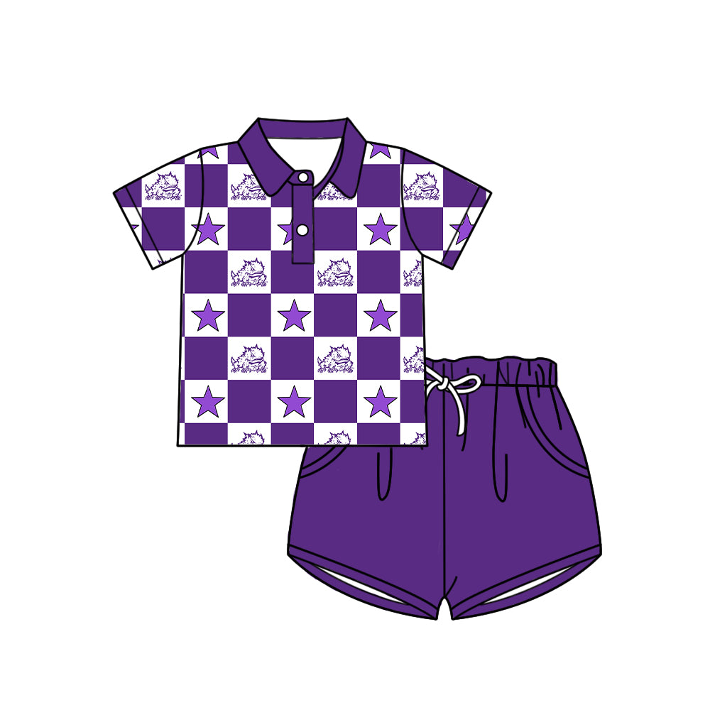 Custom moq 5 mix size milk silk summer teams Checked Bows Baby Girl Purple Sleeveless Top Skirt Short Set Dress And Shorts Yoga Outfit Boy's Top Shorts Set Romper