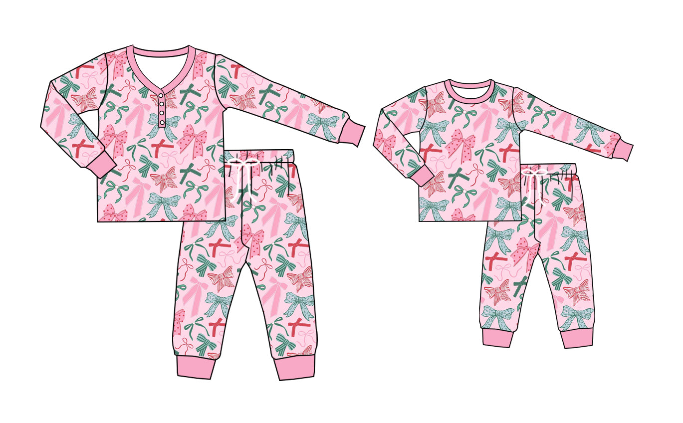 25.6.13 custom each style moq 5eta 4-6week Sibling Sister bow long sleeve pants sets and adult sets match design