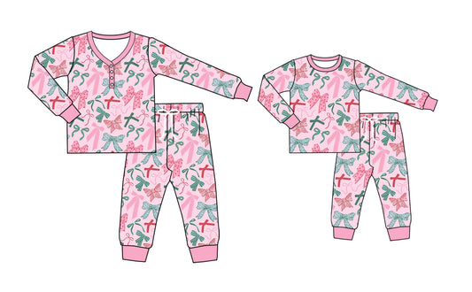 25.6.13 custom each style moq 5eta 4-6week Sibling Sister bow long sleeve pants sets and adult sets match design
