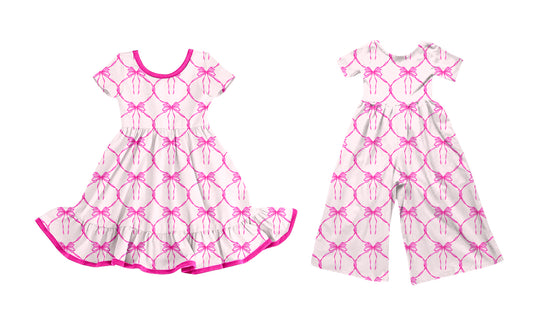 25.9.23 custom each style moq 8 eta 6-8week Sibling Sisters bow baby girl long sleeve dress and jumpsuit match family design