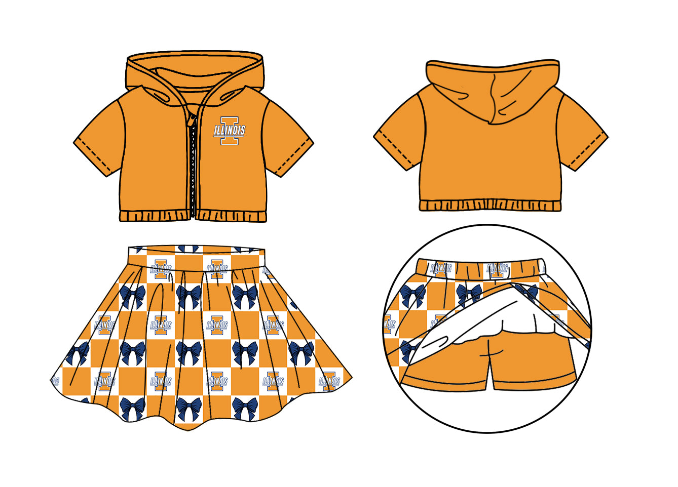 Custom moq 3 or 5 mix size milk silk summer teams baby girl clothes bow orange sleeveless skirts sets 3 and dresss and shorts-26.1.20