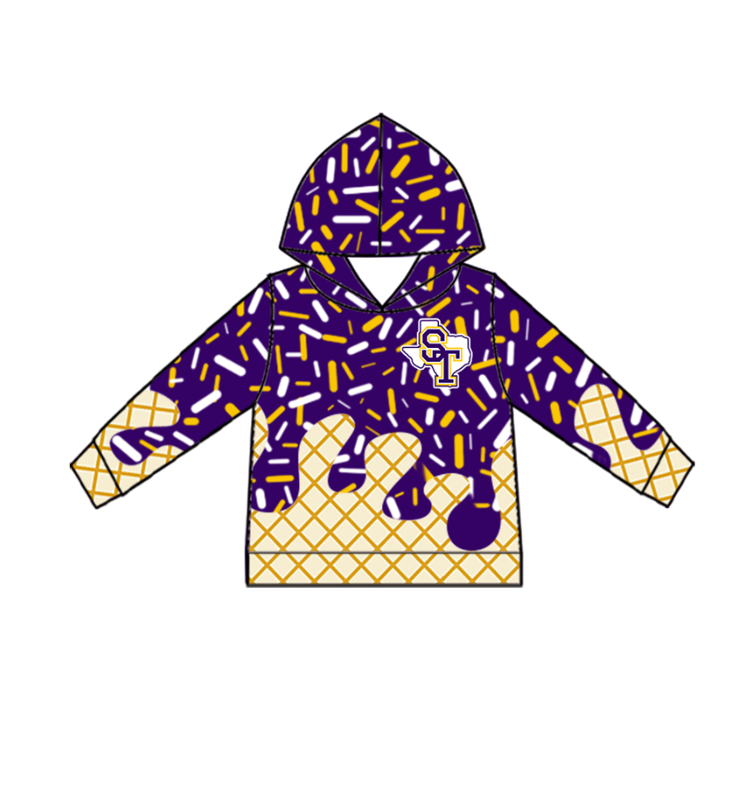 Custom moq 5 mix size milk silk baby girls clothes team bow purple hooded long sleeve tops and shorts and jacket-25.7.23