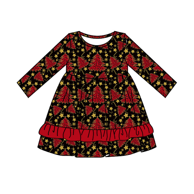 7.4 custom each style moq 5eta 4-6week Sibling Sister Christmas trees baby girls sets and dress and rompers match family design