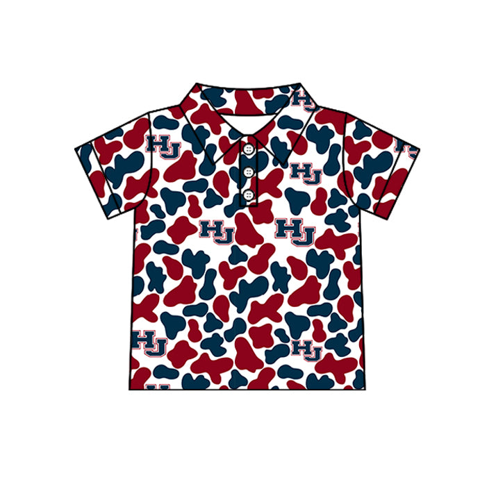 Custom moq 5 mix size summer teams Baby Boys Camo Print Short Sleeve Button Polo Top